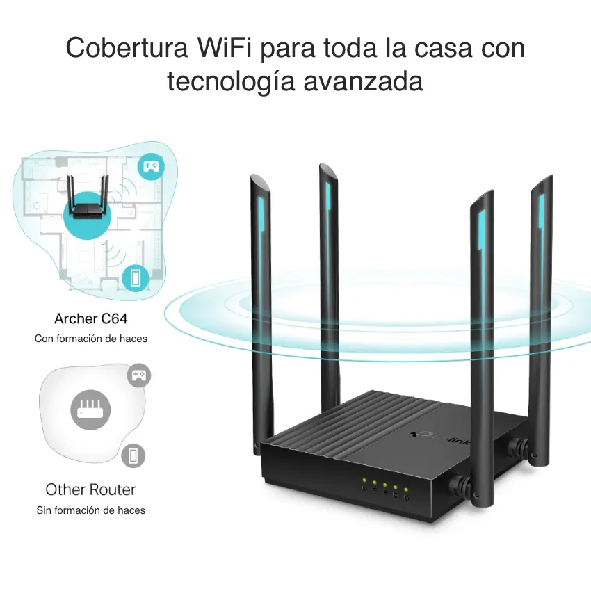 Router Wi-Fi TP-Link Archer C64, AC1200, Doble banda, Negro