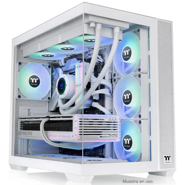 Gabinete Thermaltake View 380 TG ARGB Snow, ATX, Sin Fuente, Vidrio Templado Frontal y Lateral, 4 Fan 12 cm ARGB, Blanco