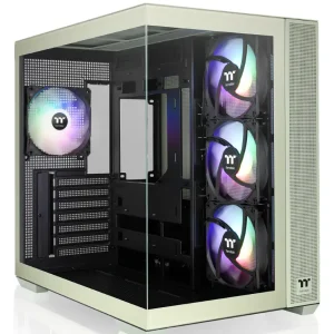 Gabinete Thermaltake View 380 TG ARGB Snow, ATX, Sin Fuente, Vidrio Templado Frontal y Lateral, 4 Fan 12 cm ARGB, Verde/Negro