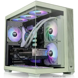Gabinete Thermaltake View 380 TG ARGB Snow, ATX, Sin Fuente, Vidrio Templado Frontal y Lateral, 4 Fan 12 cm ARGB, Verde/Negro