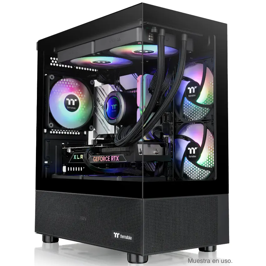 Gabinete Thermaltake View 170 TG ARGB, Micro-ATX, Sin Fuente, Vidrio Templado Frontal y Lateral, 3 Fan 12 cm ARGB, Negro