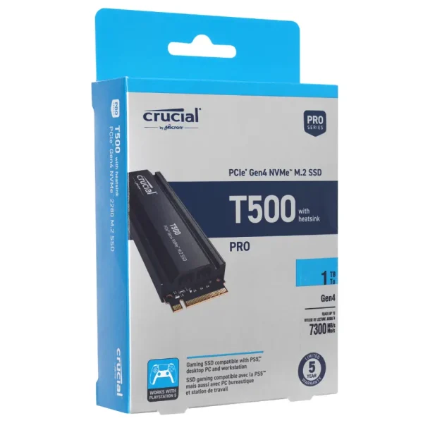 Disco SSD Crucial T500 NVMe 1TB, TLC, 3D NAND, PCIe Gen 4 x4, M.2 2280, Disipador