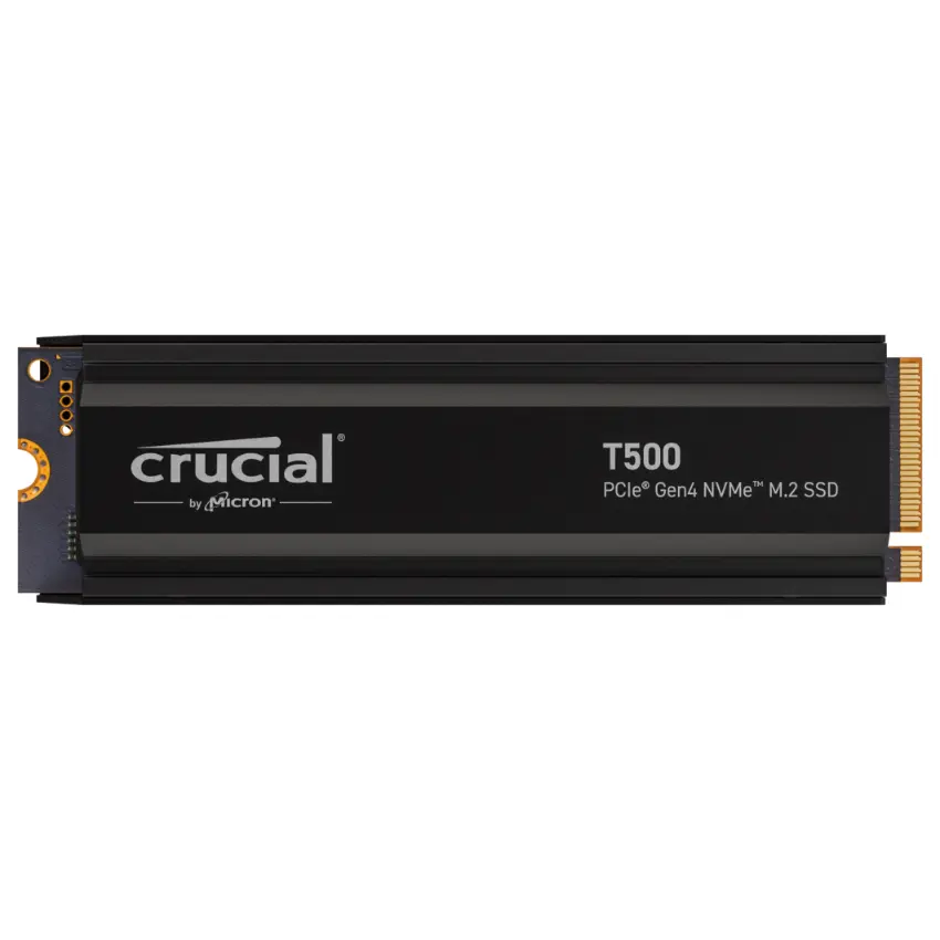 Disco SSD Crucial T500 NVMe, TLC, 3D NAND, PCIe Gen 4 x4, M.2 2280, Disipador Disco SSD Crucial T500 NVMe, TLC, 3D NAND, PCIe Gen 4 x4, M.2 2280, Disipador