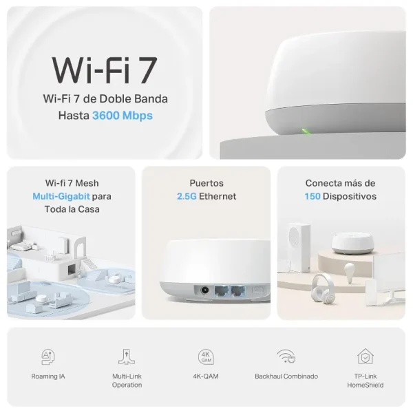 Sistema Wi-Fi Mesh TP-Link Deco BE25, 2.5G, BE5000, Doble Banda, Pack de 2