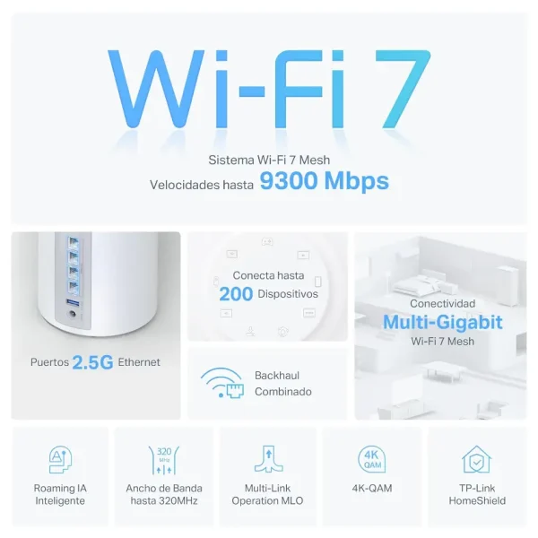 Sistema Wi-Fi Mesh TP-Link Deco BE65, 2.5G, BE9300, Triple Banda, Pack de 2