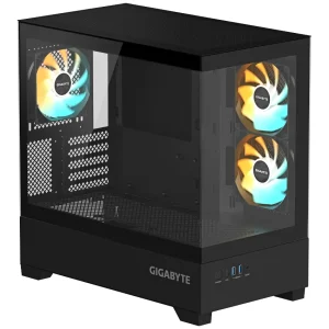 Gabinete Gigabyte C201 PANORAMIC, Micro-ATX, Sin Fuente, Vidrio Templado Frontal y Lateral, 3 Fan 12 cm ARGB, Negro