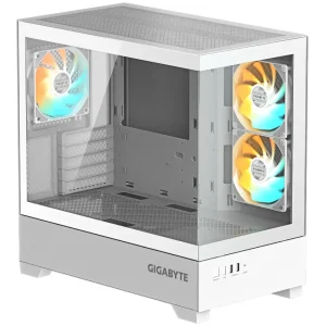 Gabinete Gigabyte C201 PANORAMIC ICE, Micro-ATX, Sin Fuente, Vidrio Templado Frontal y Lateral, 3 Fan 12 cm ARGB, Blanco