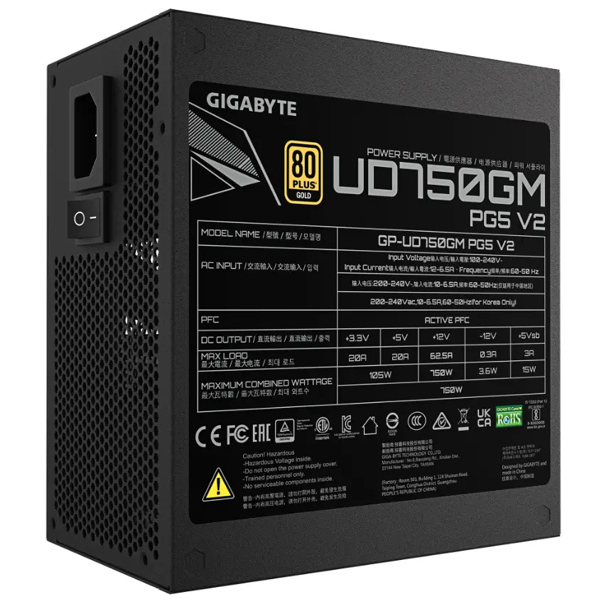 Fuente de alimentación modular Gigabyte UD750GM PG5 V2 750W 80 PLUS Gold, Preparada para PCIe 5.1 Fuente de alimentación modular Gigabyte UD750GM PG5 V2 750W 80 PLUS Gold, Preparada para PCIe 5.1