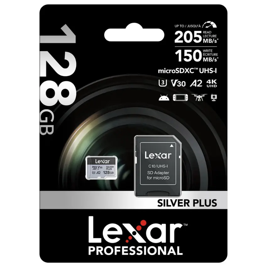 Tarjeta de Memoria microSDXC Lexar SILVER PLUS 128GB, UHS-I, U3, V30, A2, Clase 10 Tarjeta de Memoria microSDXC Lexar SILVER PLUS 128GB, UHS-I, U3, V30, A2, Clase 10