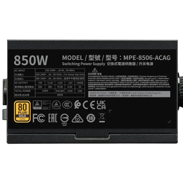 Fuente de alimentación Cooler Master MWE Gold 850 V3, 850W 80 PLUS Gold