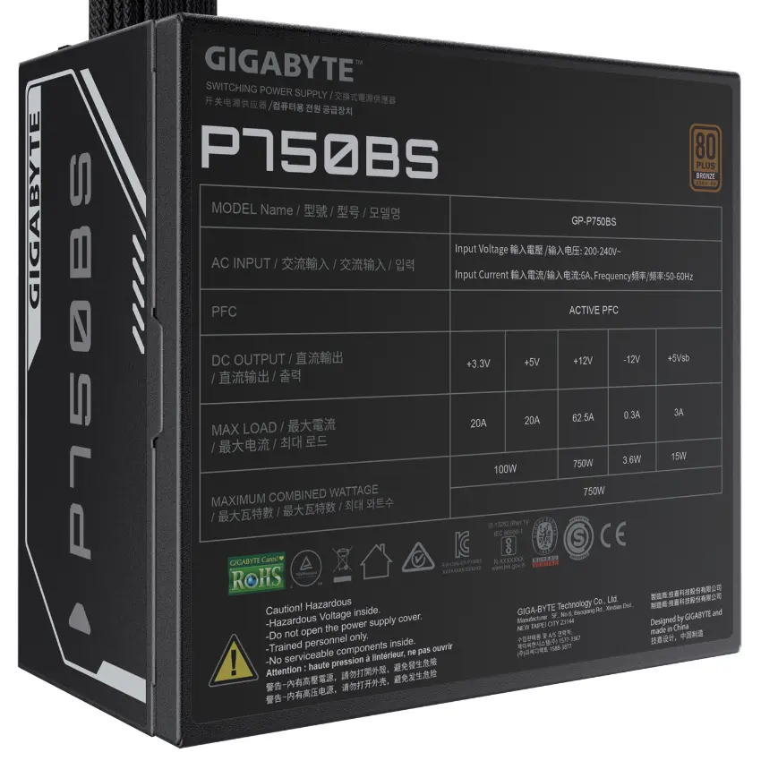 Fuente de alimentación Gigabyte P750BS 750W 80 PLUS Bronze Fuente de alimentación Gigabyte P750BS 750W 80 PLUS Bronze