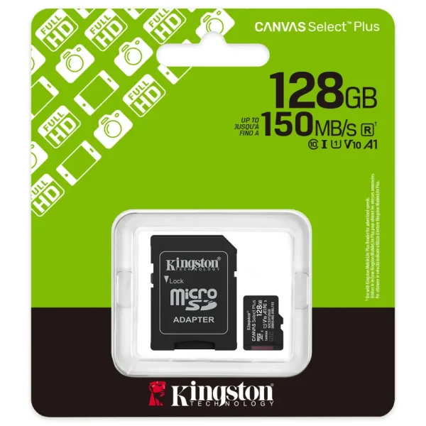 Tarjeta de Memoria microSDXC Kingston Canvas Select Plus 128GB, UHS-I, U1, V10, A1, Clase 10, Adaptador
