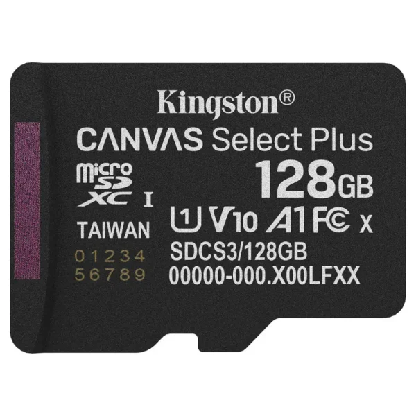 Tarjeta de Memoria microSDXC Kingston Canvas Select Plus 128GB, UHS-I, U1, V10, A1, Clase 10, Adaptador