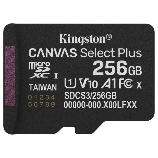 Tarjeta de Memoria microSDXC Kingston Canvas Select Plus 256GB, UHS-I, U1, V10, A1, Clase 10, Adaptador