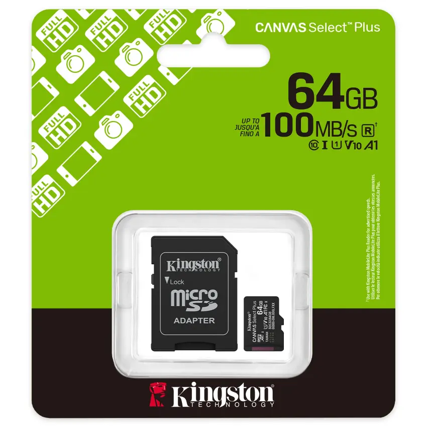 Tarjeta de Memoria microSDXC Kingston Canvas Select Plus 64GB, UHS-I, U1, V10, A1, Clase 10, Adaptador Tarjeta de Memoria microSDXC Kingston Canvas Select Plus 64GB, UHS-I, U1, V10, A1, Clase 10, Adaptador