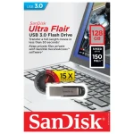 Pendrive SanDisk Ultra Flair, 128GB, USB 3.0, Negro/Plateado