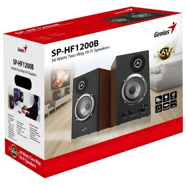 Parlantes Genius SP-HF1200B, 36 W RMS, Mini Plug 3.5 mm, Marrón