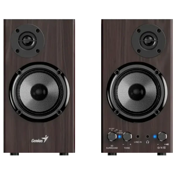 Parlantes Genius SP-HF520BT, 20 W RMS, Bluetooth, Mini Plug 3.5 mm, Marrón Oscuro