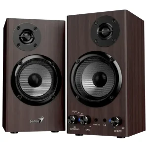 Parlantes Genius SP-HF520BT, 20 W RMS, Bluetooth, Mini Plug 3.5 mm, Marrón Oscuro
