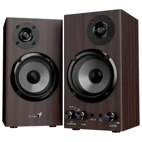 Parlantes Genius SP-HF520BT, 20 W RMS, Bluetooth, Mini Plug 3.5 mm, Marrón Oscuro
