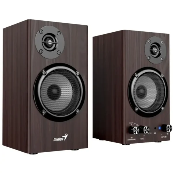Parlantes Genius SP-HF520BT, 20 W RMS, Bluetooth, Mini Plug 3.5 mm, Marrón Oscuro