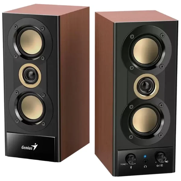 Parlantes Genius SP-HF800BT, 20 W RMS, Bluetooth, Mini Plug 3.5 mm, USB-A, Marrón