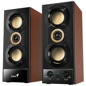 Parlantes Genius SP-HF800BT, 20 W RMS, Bluetooth, Mini Plug 3.5 mm, USB-A, Marrón