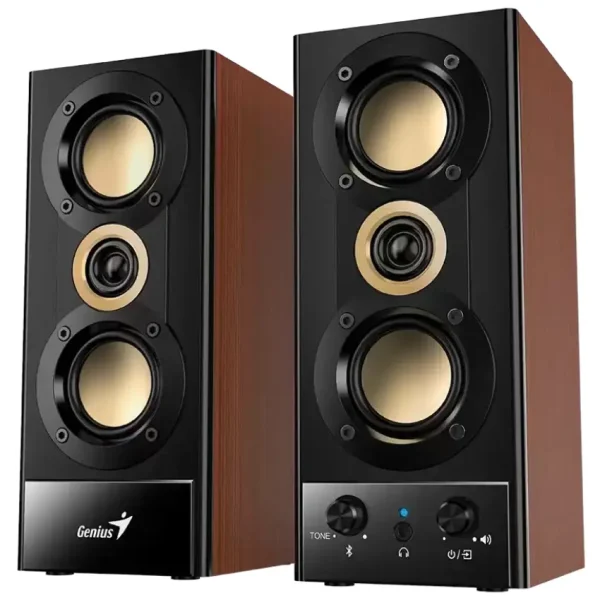 Parlantes Genius SP-HF800BT, 20 W RMS, Bluetooth, Mini Plug 3.5 mm, USB-A, Marrón