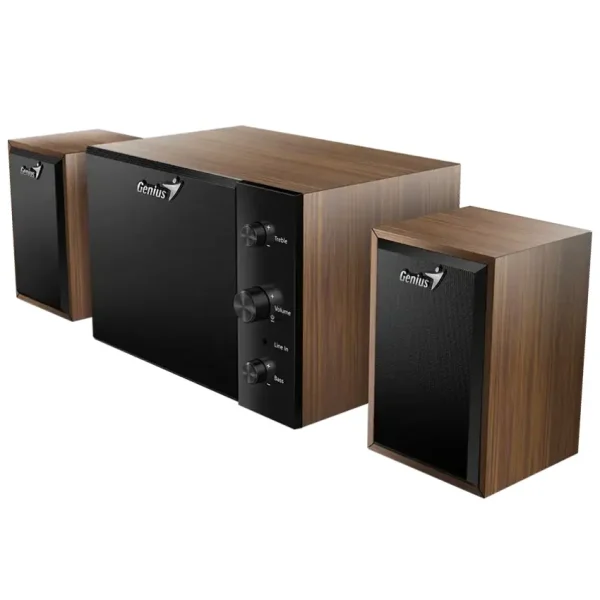 Parlantes Genius SW-2.1 350, 2.1, 15 W RMS, Mini Jack 3.5 mm, Marrón