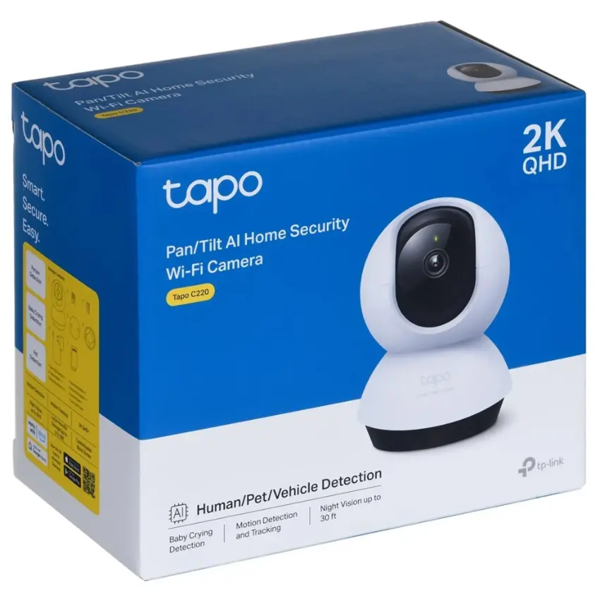 Cámara de Seguridad Wi-Fi TP-Link Tapo C220, 2K, 4 MP, Pan / Tilt, Visión nocturna, Interior
