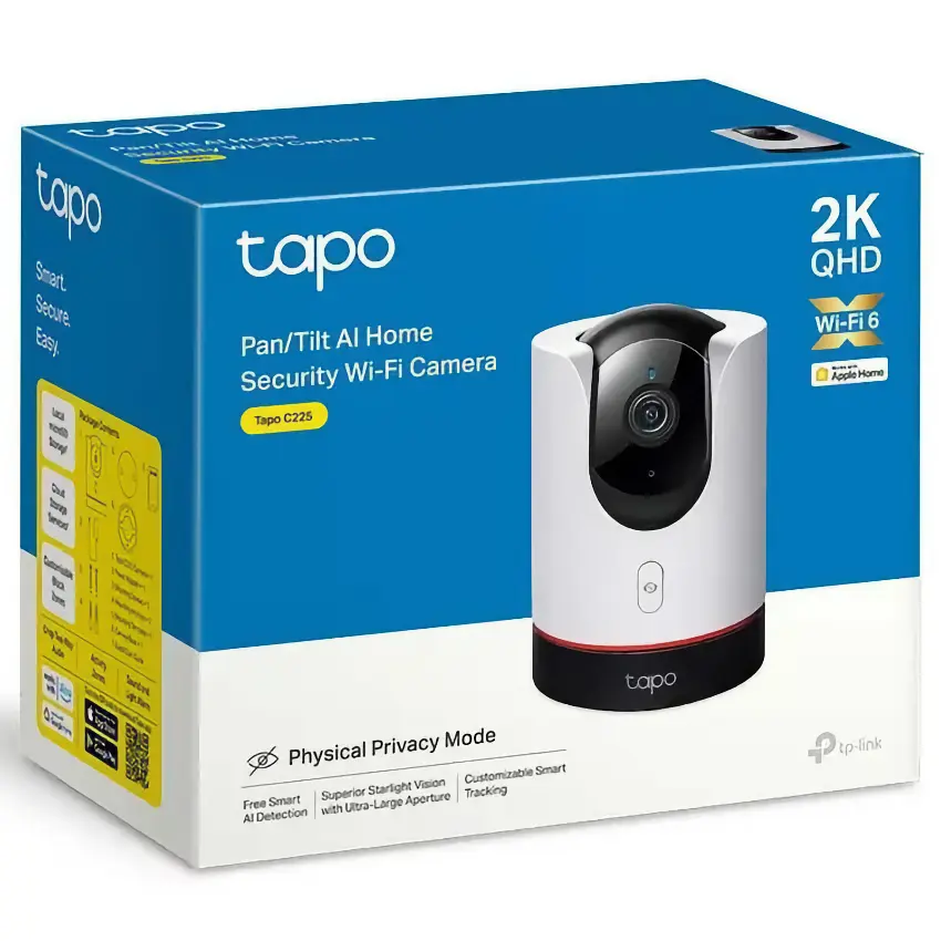 Cámara de Seguridad Wi-Fi TP-Link Tapo C225, 2K, 4 MP, Pan / Tilt, Visión nocturna, Interior