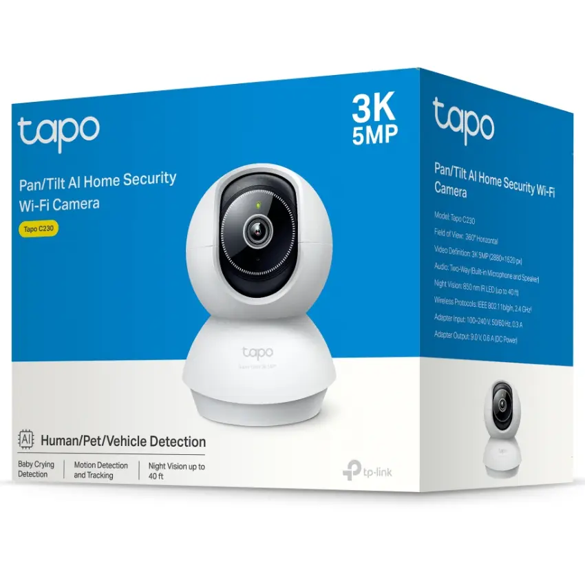 Cámara de Seguridad Wi-Fi TP-Link Tapo C230, 3K, 5 MP, Pan / Tilt, Visión nocturna, Interior