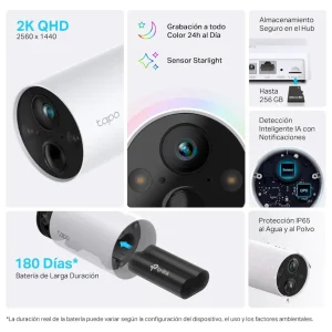 Kit de Cámaras de Seguridad Wi-Fi TP-Link Tapo C420S2, 2K QHD, 4 MP, Visión nocturna color, Alimentada por batería, Exterior