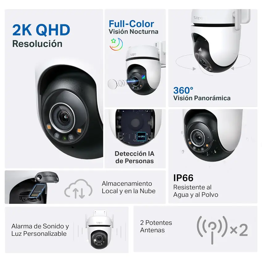 Cámara de Seguridad Wi-Fi TP-Link Tapo C520WS, 2K, 4 MP, Pan / Tilt, Visión nocturna, Exterior