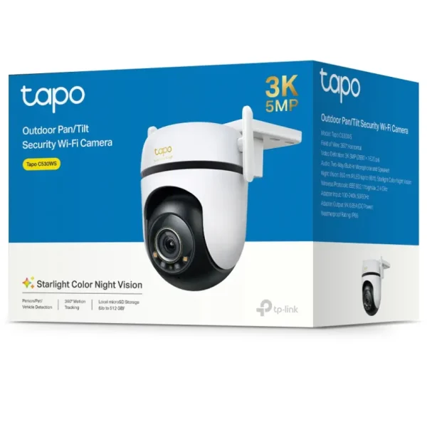 Cámara de Seguridad Wi-Fi TP-Link Tapo C530WS, 3K, 5 MP, Pan / Tilt, Visión nocturna, Exterior