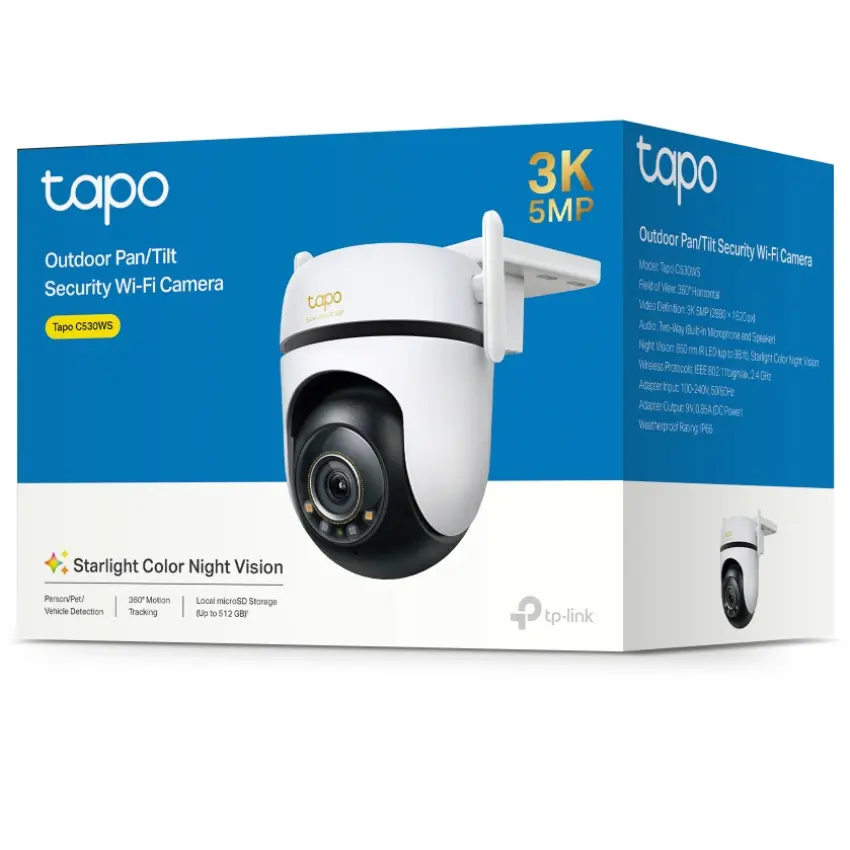 Cámara de Seguridad Wi-Fi TP-Link Tapo C530WS, 3K, 5 MP, Pan / Tilt, Visión nocturna, Exterior Cámara de Seguridad Wi-Fi TP-Link Tapo C530WS, 3K, 5 MP, Pan / Tilt, Visión nocturna, Exterior