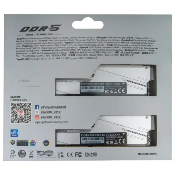 Memoria Patriot Viper Xtreme 5 RGB MPOWER, DDR5, UDIMM, XMP, Kit de 2