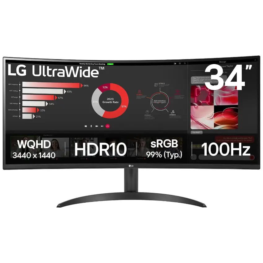 Monitor LG UltraWide 34WR50QK-B, 34", 100Hz, Curvo, VA, 3440x1440, 5ms, DisplayPort, HDMI, FreeSync Premium