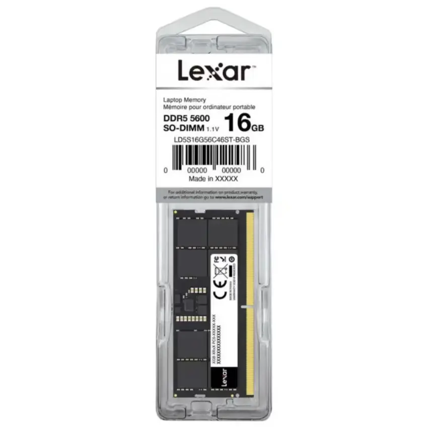 Memoria Lexar 16GB, DDR5, 5600MHz, CL46, 1.10 V, SODIMM, Notebook Memoria Lexar 16GB, DDR5, 5600MHz, CL46, 1.10 V, SODIMM, Notebook