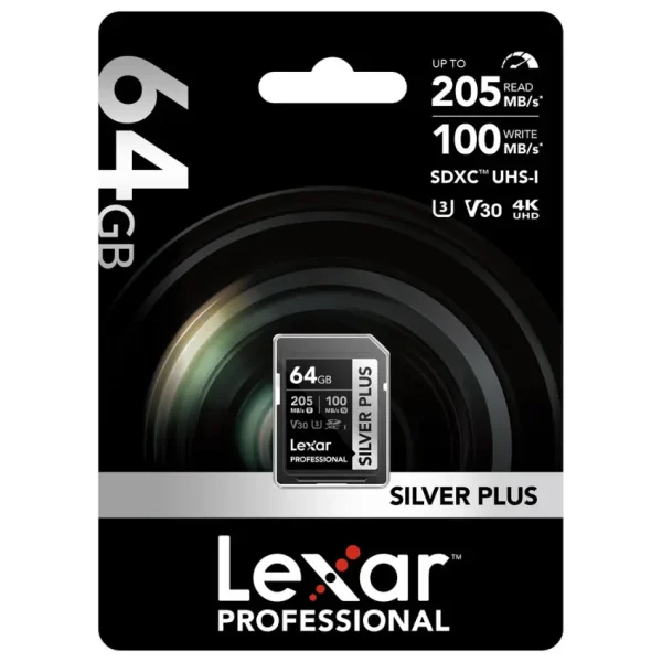 Tarjeta de Memoria SDXC Lexar SILVER PLUS 64GB, UHS-I, U3, V30, Clase 10