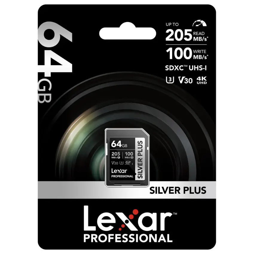 Tarjeta de Memoria SDXC Lexar SILVER PLUS 64GB, UHS-I, U3, V30, Clase 10