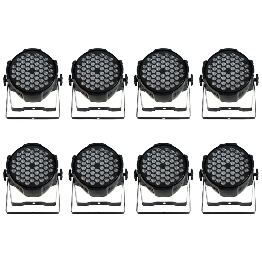 8 Spot PLS PL-543, 54 LEDs x 4W RGBW, Conectores Estilo Powercon, Incluye Flight Case