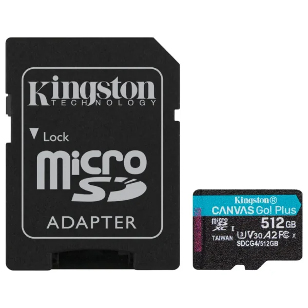 Tarjeta de Memoria microSDXC Kingston Canvas Go! Plus 512GB, UHS-I, U3, V30, A2, Clase 10, Adaptador