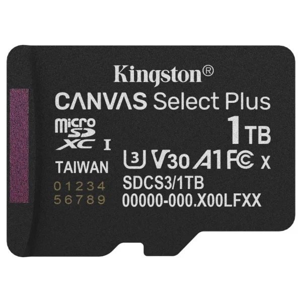Tarjeta de Memoria microSDXC Kingston Canvas Select Plus 1TB, UHS-I, U3, V30, A1, Clase 10, Adaptador