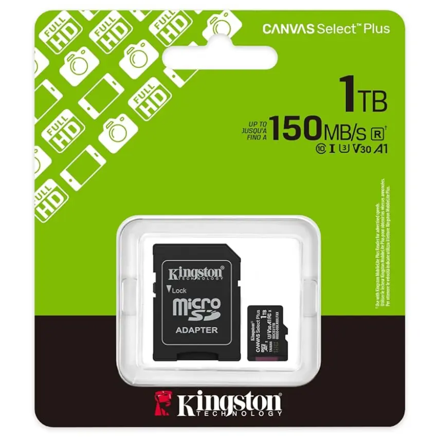 Tarjeta de Memoria microSDXC Kingston Canvas Select Plus 1TB, UHS-I, U3, V30, A1, Clase 10, Adaptador Tarjeta de Memoria microSDXC Kingston Canvas Select Plus 1TB, UHS-I, U3, V30, A1, Clase 10, Adaptador