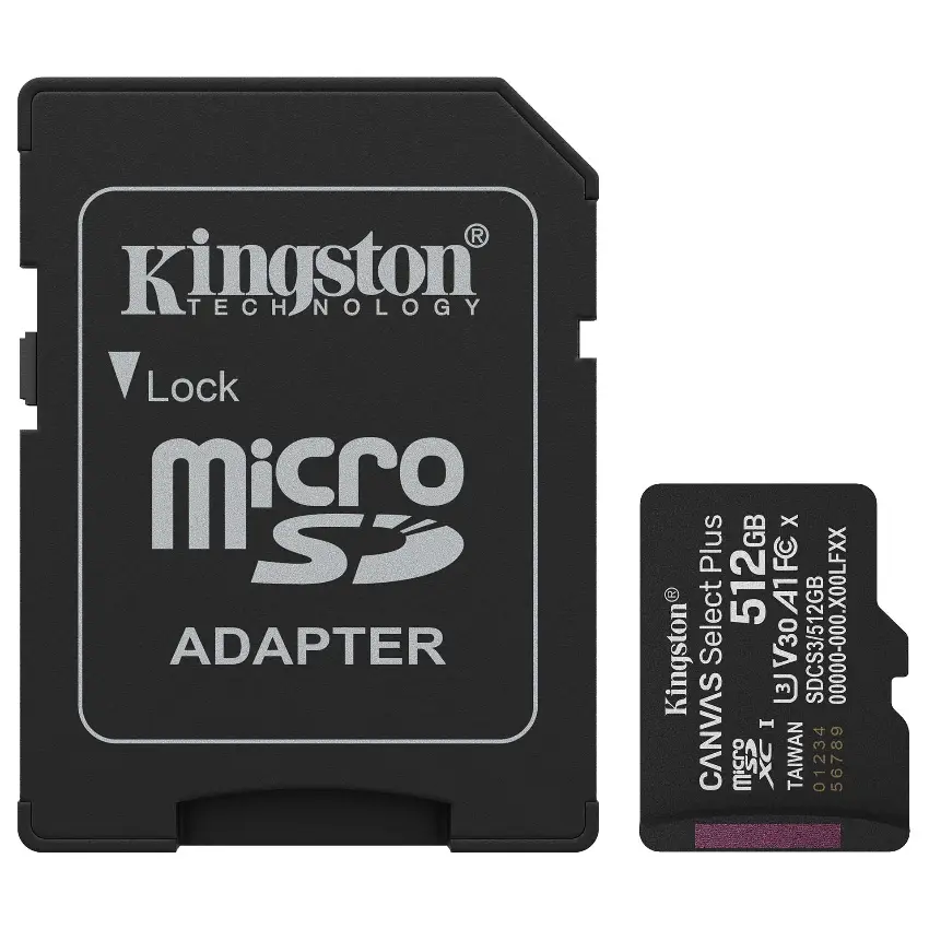 Tarjeta de Memoria microSDXC Kingston Canvas Select Plus 512GB, UHS-I, U3, V30, A1, Clase 10, Adaptador Tarjeta de Memoria microSDXC Kingston Canvas Select Plus 512GB, UHS-I, U3, V30, A1, Clase 10, Adaptador