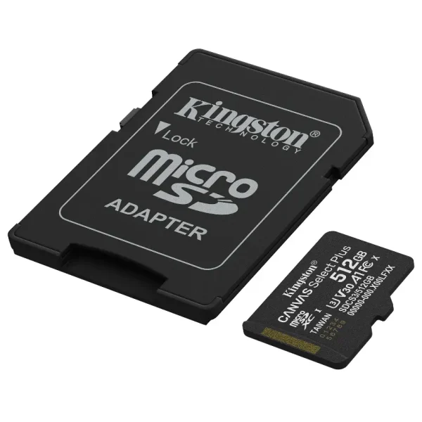 Tarjeta de Memoria microSDXC Kingston Canvas Select Plus 512GB, UHS-I, U3, V30, A1, Clase 10, Adaptador