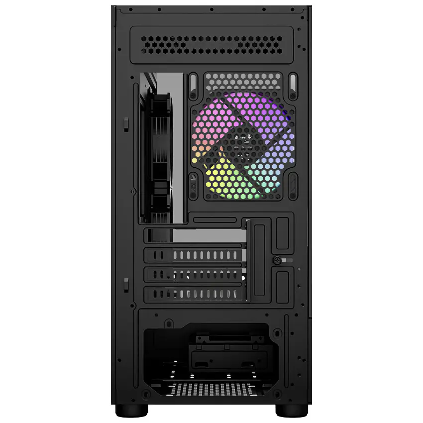 Gabinete Aerocool Viewport Mini V2, Micro-ATX, Sin Fuente, Vidrio Templado Frontal y Lateral, 3 Fan 12 cm ARGB, Negro