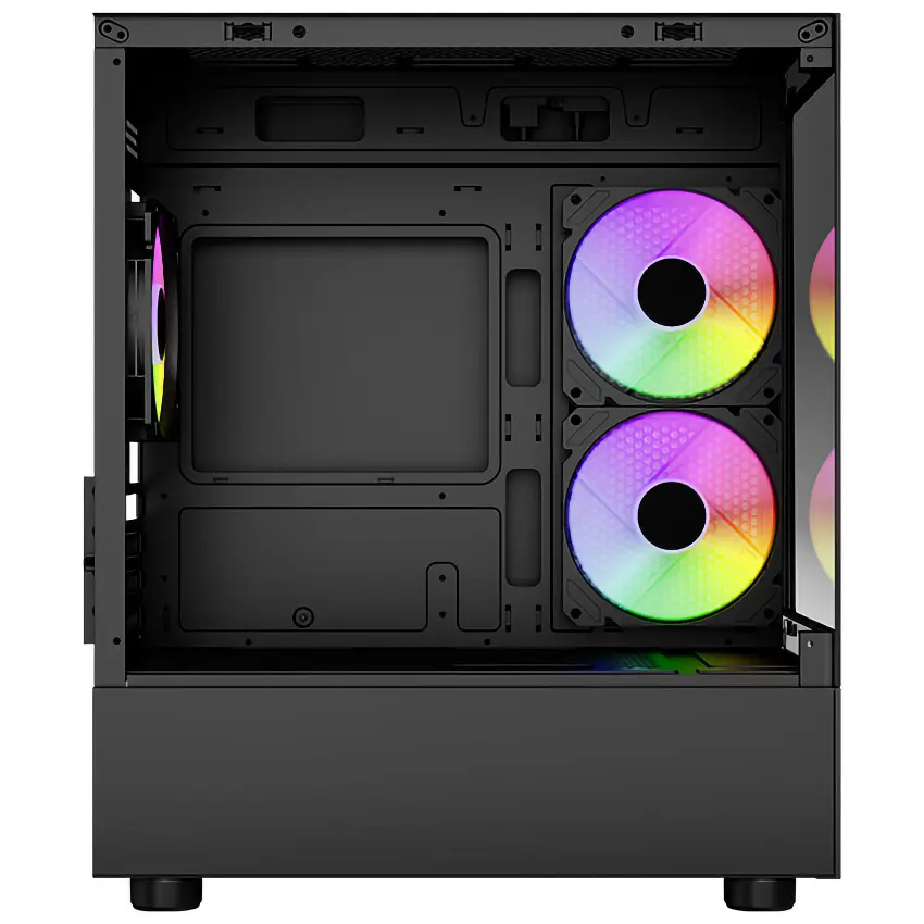 Gabinete Aerocool Viewport Mini V2, Micro-ATX, Sin Fuente, Vidrio Templado Frontal y Lateral, 3 Fan 12 cm ARGB, Negro