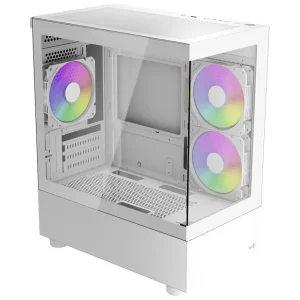 Gabinete Aerocool Viewport Mini V2, Micro-ATX, Sin Fuente, Vidrio Templado Frontal y Lateral, 3 Fan 12 cm ARGB, Blanco
